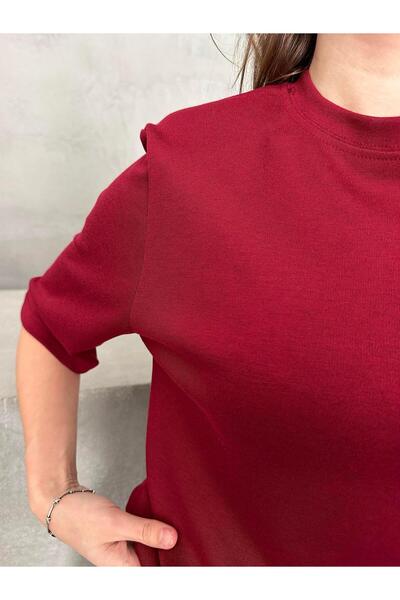 FERZOLAİO Plain Burgundy T-Shirt with Padded Shoulder