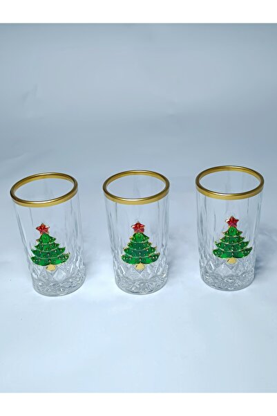 PARILTI HOME COLLECTİON 3-Piece Pine Tree Figured Coffee Side Water Glass