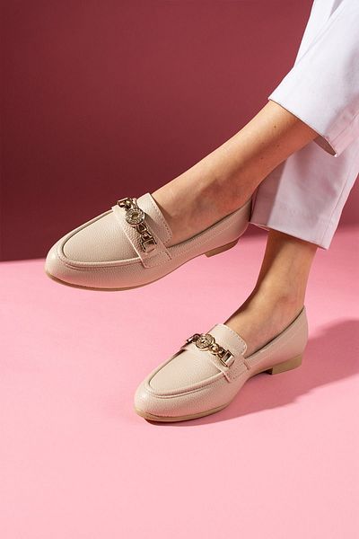 FUGA MODA Meralis Bej Rotund Obiect Detaliu Accesorii Pantofi de zi cu zi Loafer Balerini
