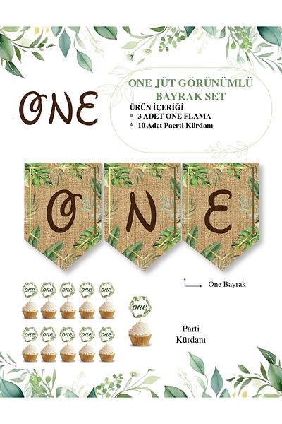 Big Party Jute Look One Flag Banner and Toothpick Set