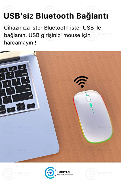 Noriyen Silent Plus RGB Işıklı Ultra Hafif Konfor Modeli 4 Tuşlu 2.4G Kablosuz Wireless Bluetooth M2 Mouse