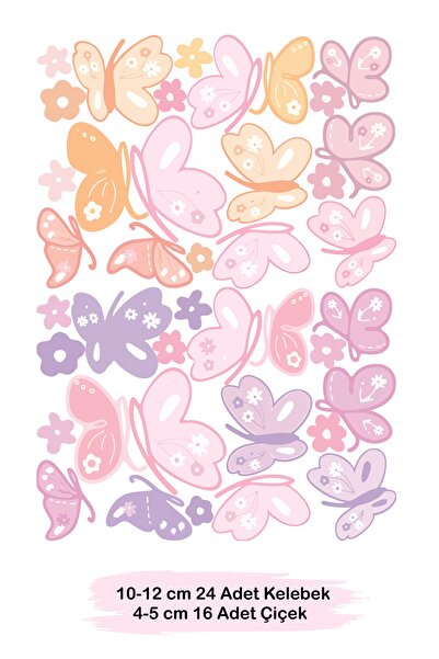 Grafikup Butterfly and Flower Wall Sticker - Soft Colorful Butterfly and Flowers Kids Room Wall Sticker