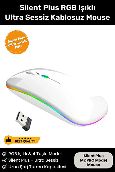 Noriyen Silent Plus RGB Işıklı Ultra Hafif Konfor Modeli 4 Tuşlu 2.4G Kablosuz Wireless Bluetooth M2 Mouse