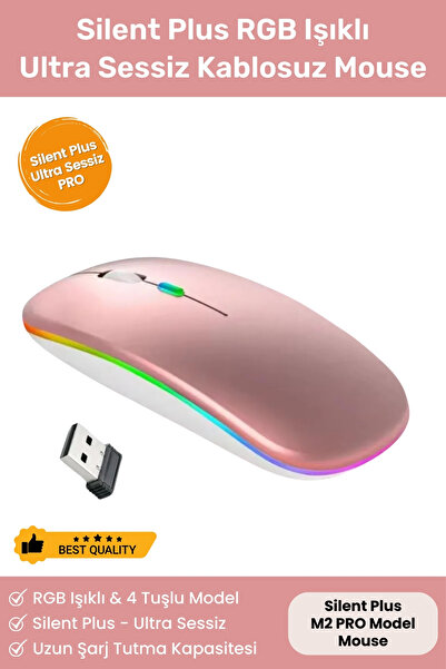 Noriyen Silent Plus RGB Işıklı Ultra Hafif Konfor Modeli 4 Tuşlu 2.4G Kablosuz Wireless Bluetooth M2 Mouse