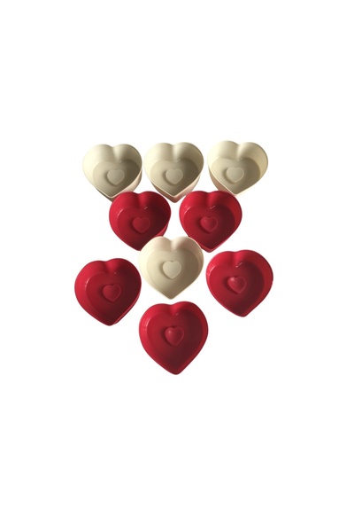 PİNK ROSE Bybirgül White and Red 12-Piece Mini Silicone Heart Set - Muffin and Airfryer Mold