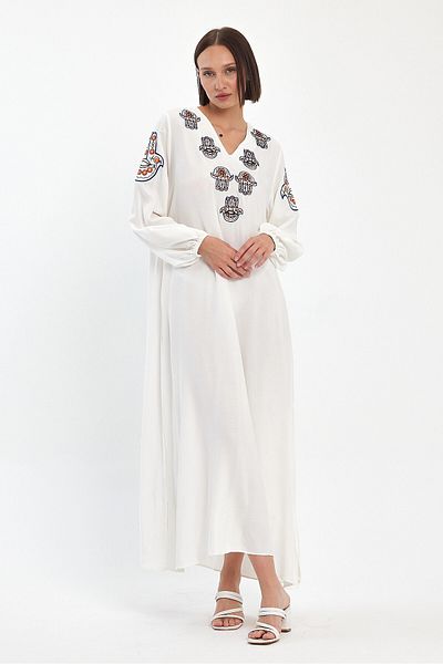 bacc Rochie de damă, albă, brodata, maxi lungime, țesută Viscon Bcvl- 251044
