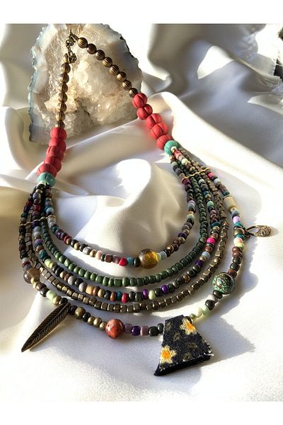 azra takı tasarım Handmade Short, authentic, bohemian, ethnic Short Women's Colorful Necklace