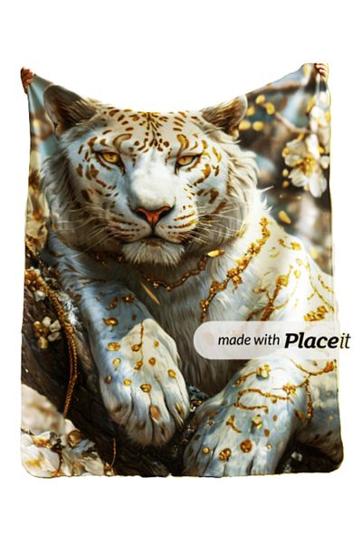 Elmas Dizayn Special Design 150X220 cm Tv Seat Bed Blanket Stain-Proof Antibacterial Tiger,Gold