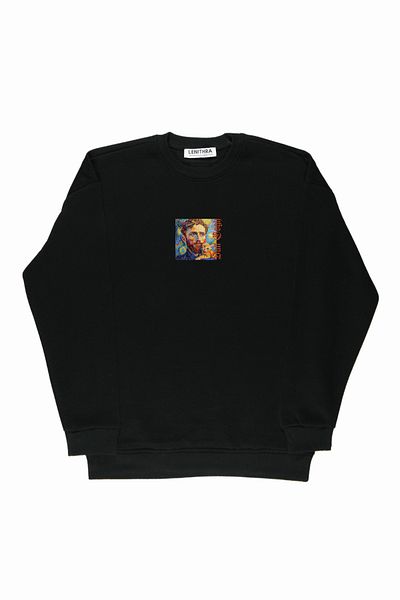 By Caspita Fashion Hanorac negru oversize unisex cu imprimeu pe față și spate Lenithra Starry Night