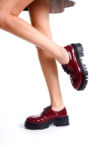v.s.h velvet Mocasnic cu șireturi din piele lăcuită de damă, pantofi casual de zi cu zi