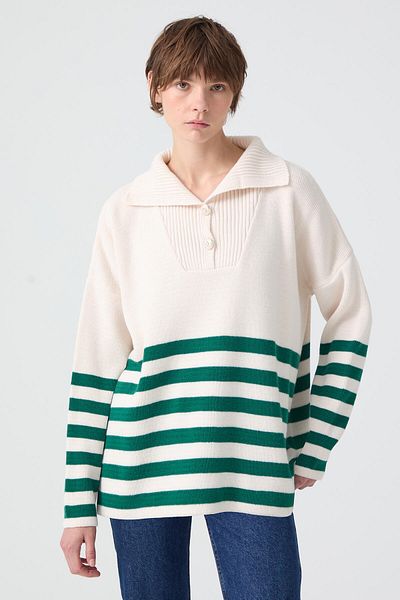 Touché Privé Knob Detail Striped Sweater
