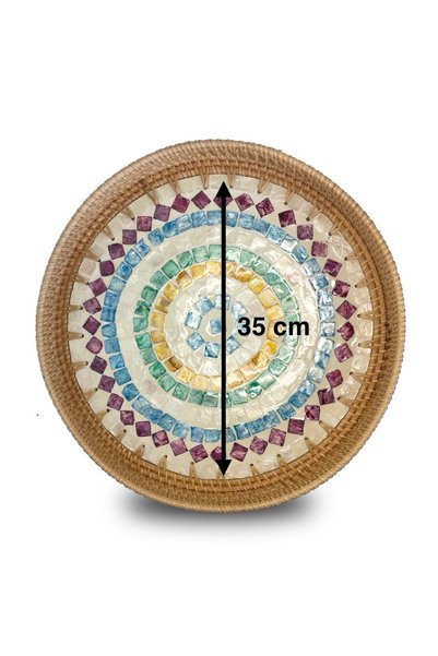 Coconut Products Colorful Design Mother of Pearl Plated Round Rattan Tray