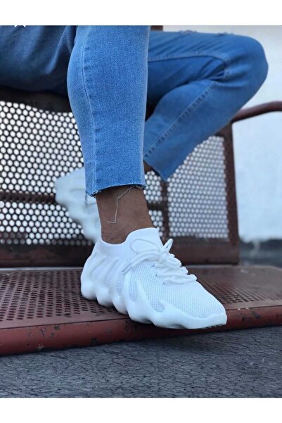 Elisay Moda YÜRÜMEK BIZIMLE GÜZEL Beyaz Sneaker Triko Spor Unisex Ayakkabı 1 Beden Büyük Tercih Etmelisiniz.