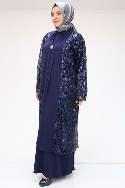 Eslina 47205 Παγιέτες Plus Size - Φόρεμα Sandy - Navy Blue