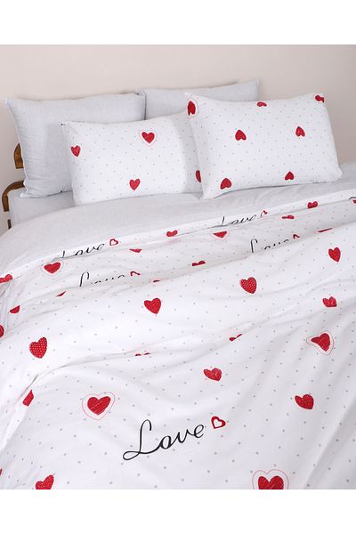 ÇIQRIK HOME 1-Person Ranforce Duvet Cover Set with Elastic Sheets Paper Heart Design