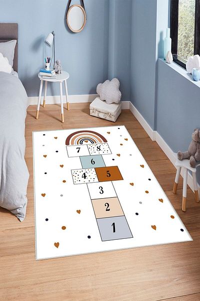 DERWARDEIN Digital Printed Machine Washable Children's Carpet Non-Slip t (Thin Tape)