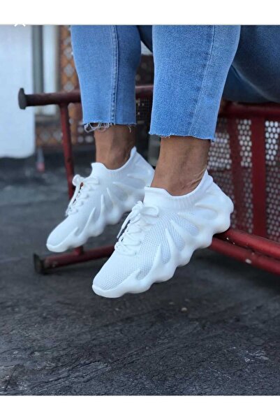 Elisay Moda YÜRÜMEK BIZIMLE GÜZEL Beyaz Sneaker Triko Spor Unisex Ayakkabı 1 Beden Büyük Tercih Etmelisiniz.