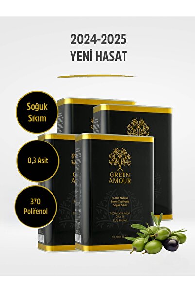 Green Amour 12 Litre (4’LÜ 3LT) 0,3 Asit %100 Naturel Sızma Zeytinyağı