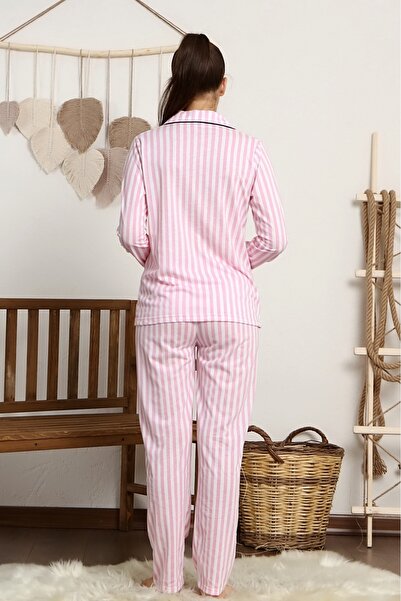 LadyMina Pijama Rózsaszín és fehér csíkos társalgó dupla pizsama szett