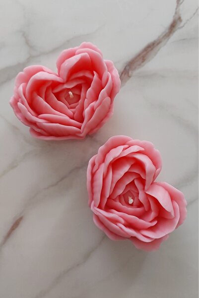 Handmade 🩷2'li Pembe Kalpli gül soy wax Mum🩷