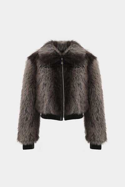 Açelya Okcu Premium Baby Collar Zippered Faux Fur Women's Bomber Jacket