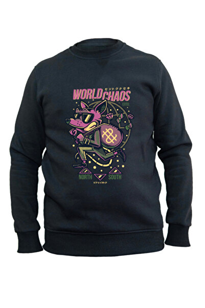 I SİYAH KAPŞONSUZ WORLD CHAOS SWEATSHIRT