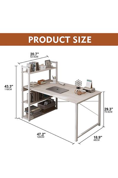 1st Computer desk with bookshelf - 120x55x110 cm - white