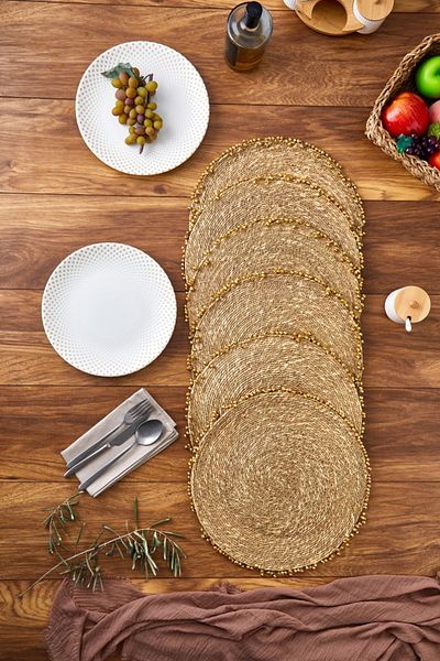 Cornella Seagrass Wicker Round American Serving Supla Gold Set of 6
