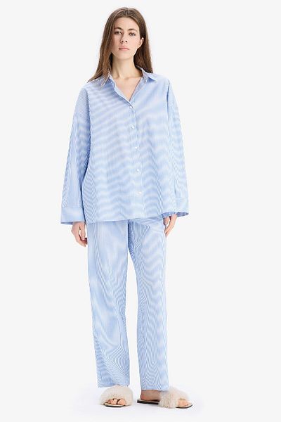 DeFacto Pijama din popelin lungă în dungi Six-fall In Love E5769ax25sp