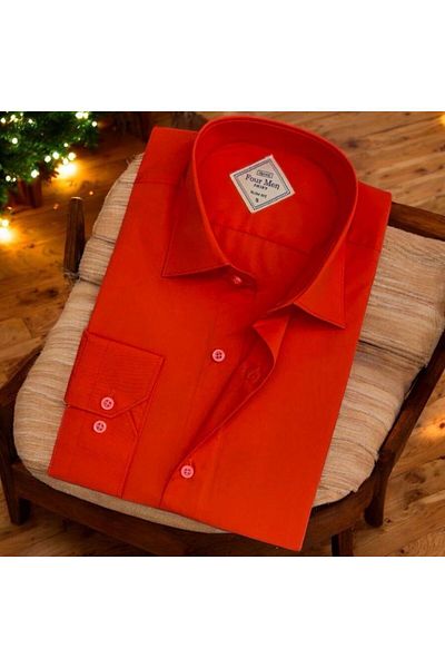 EREN STYLE Men's Cotton Red Long Sleeve Shirt (Slim Fit Fit Fit)