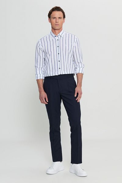 ALTINYILDIZ CLASSICS Pantaloni casual pentru bărbați, albastru bleumarin, slim fit, cu talie elastică, buzunare laterale