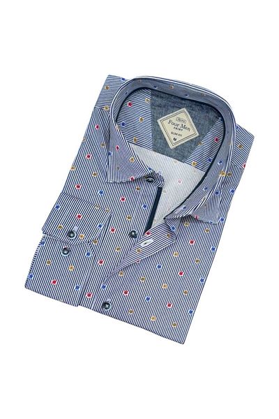 EREN STYLE Cămașă pentru bărbați din popelin de bumbac albastru cu mânecă lungă din lycra (slim fit)