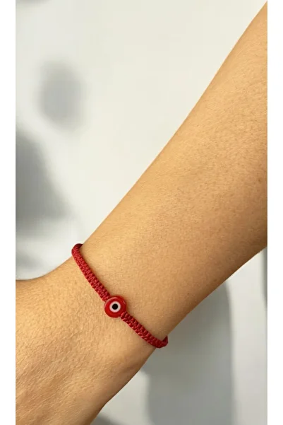 Bensei Takı Dükkanı Bensei̇ Red Glass Evil Eye Beaded Adjustable Bracelet - New Year's Collection
