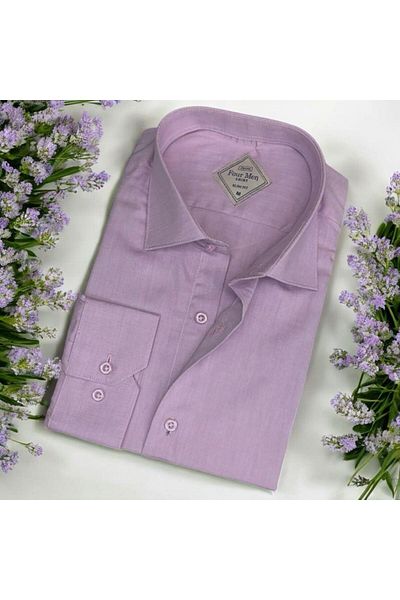 EREN STYLE Cămașă pentru bărbați cu mânecă lungă din bumbac roz (Slim Fit Fit)