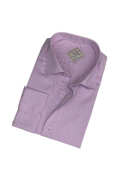 EREN STYLE Cămașă pentru bărbați cu mânecă lungă din bumbac roz (Slim Fit Fit)