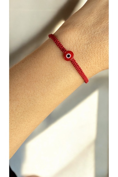 Bensei Takı Dükkanı Bensei̇ Red Glass Evil Eye Beaded Adjustable Bracelet - New Year's Collection