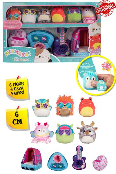 TOYFEST لعبة Micromallows Squishmallows Mini Plush - مجموعة من 6 مجسمات + 4 ملحقات. + 4 مجسمات ملابس - 6 سم - MOD-3