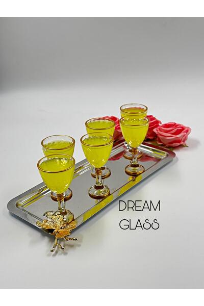 Dream glass 6 KİŞİLİK GOLD DETAYLI AYAKLI ŞIK KAHVE YANI BARDAĞI TAKIMI