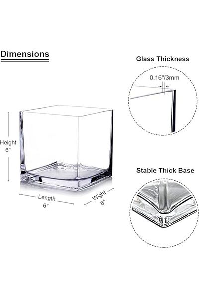 AKDC Cube Glass Vase, 6x6 Inch Clear Square Vase for Flowers, Candles & Wedding Décor (Set of 1)