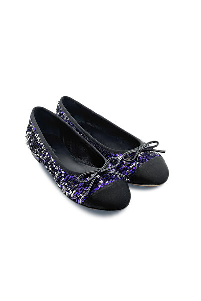 Demirel Mor - Siyah Payet Işlemeli Kumaş Babet Ayakkabı