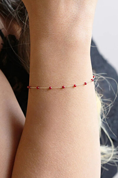 Glorria Kadın Altın Kırmızı Taşlı Bileklik DM0050-K