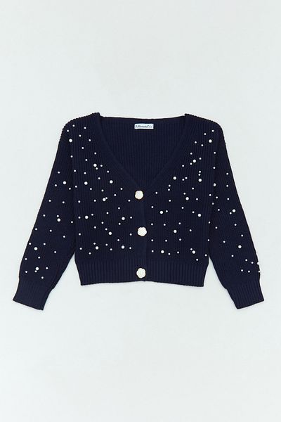 Fulla Moda Bead Embroidered Girl's Knitwear Cardigan
