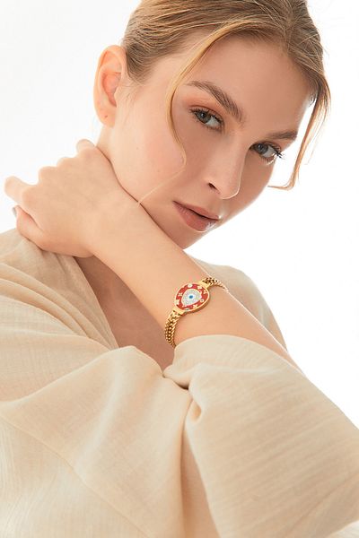 Fulla Moda Evil Eye Beaded Steel Bracelet