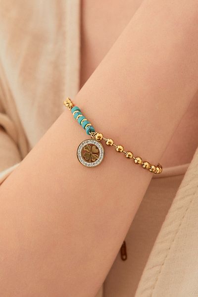Fulla Moda Steel Bracelet with Beaded Clover Detail