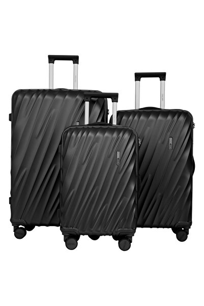 PARAJOHN مجموعة عربة أمتعة ABS من سلسلة Swirl، مكونة من 3 قطع - لون أسود