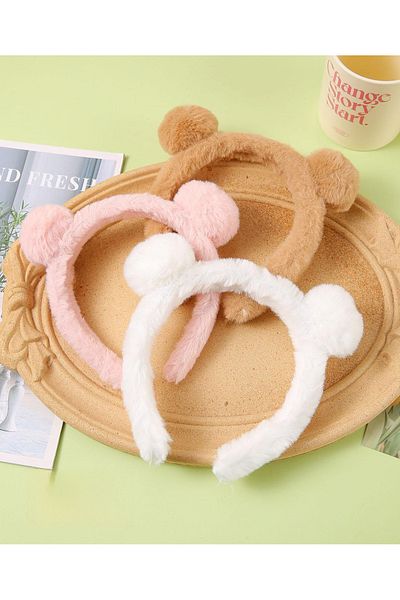 REBORN DESIGN Furry Fluffy Pink Color Crown with Pompom Ear Figure