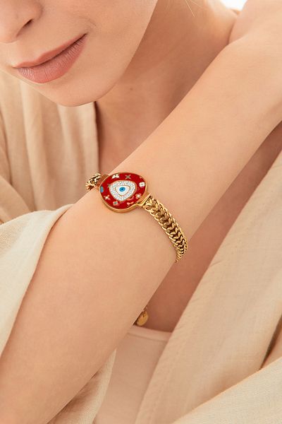 Fulla Moda Evil Eye Beaded Steel Bracelet