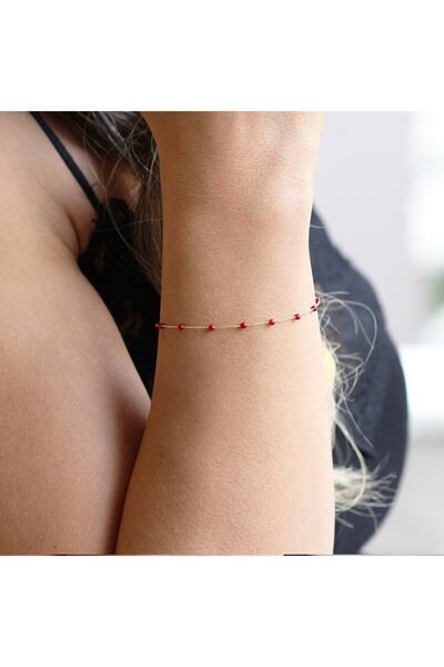 Glorria Kadın Altın Kırmızı Taşlı Bileklik DM0050-K