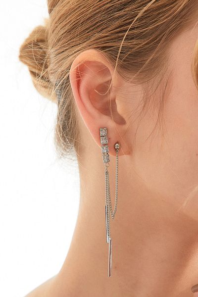 Fulla Moda Stoned Chain Dangle Cartilage Earrings