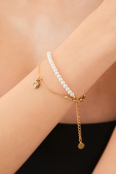 Fulla Moda Steel Bracelet with Pearl Stone Detail